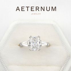  Radiant  Lab Grown Diamond Engagement Ring with Tapered Baguette Side Accents