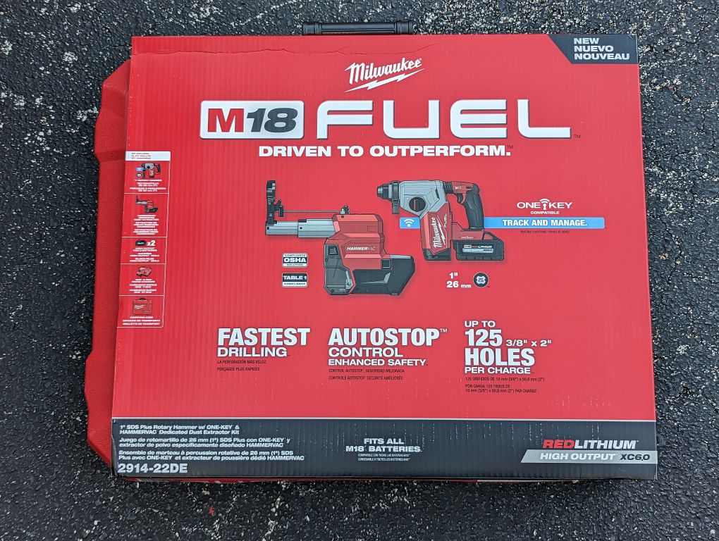 Milwaukee M18 FUEL 1 Inch SDS Plus Rotary Hammer Kit With Dust Extractor 