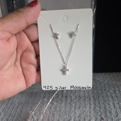 925 Silver Earrings And Chain Moissanite 