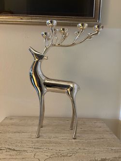 Pottery Barn Christmas Silver Reindeer 10 Point Candle Candelabra Large 20 X 14