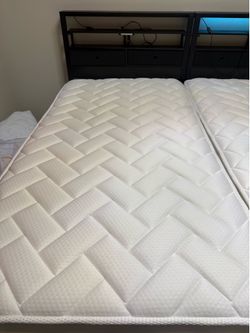 Twin beds with  USB-A and Power Outlets on headboard shelves with mattress