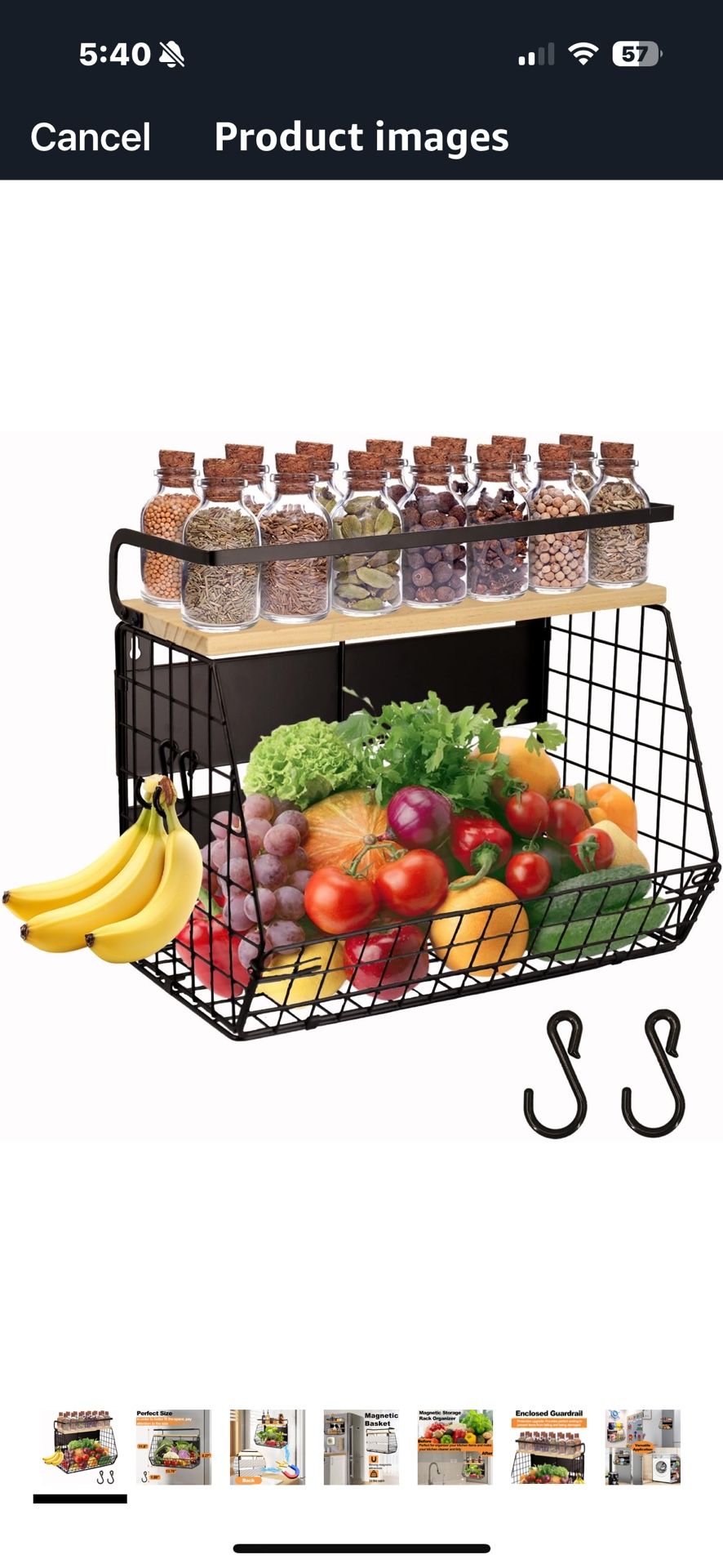 Magnetic Shelf for Fridge with Wood Lid, Fruit Potato and Onion Storage Bins, Pantry Organizers & Storage, Large Container Magnetic Spice Rack for Ref