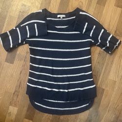 Madewell Textured Seedstitch Striped Hi-Low Sweater - Navy & White XS