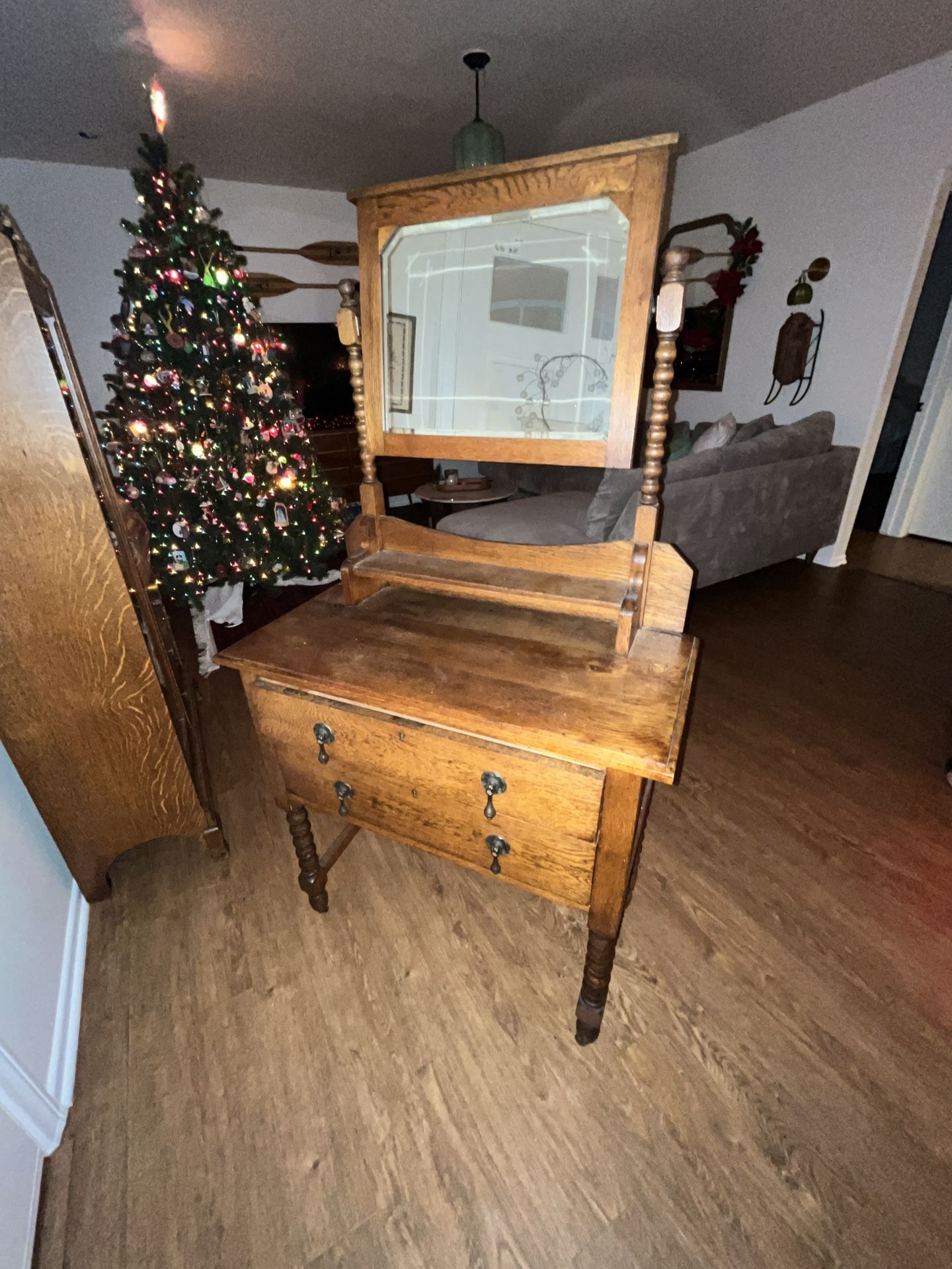 Vintage Oak Dresser With Mirror Antique