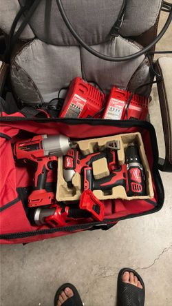 Milwaukee Impact drill, drill, quarter inch impact drill, flashlight, 2 chargers