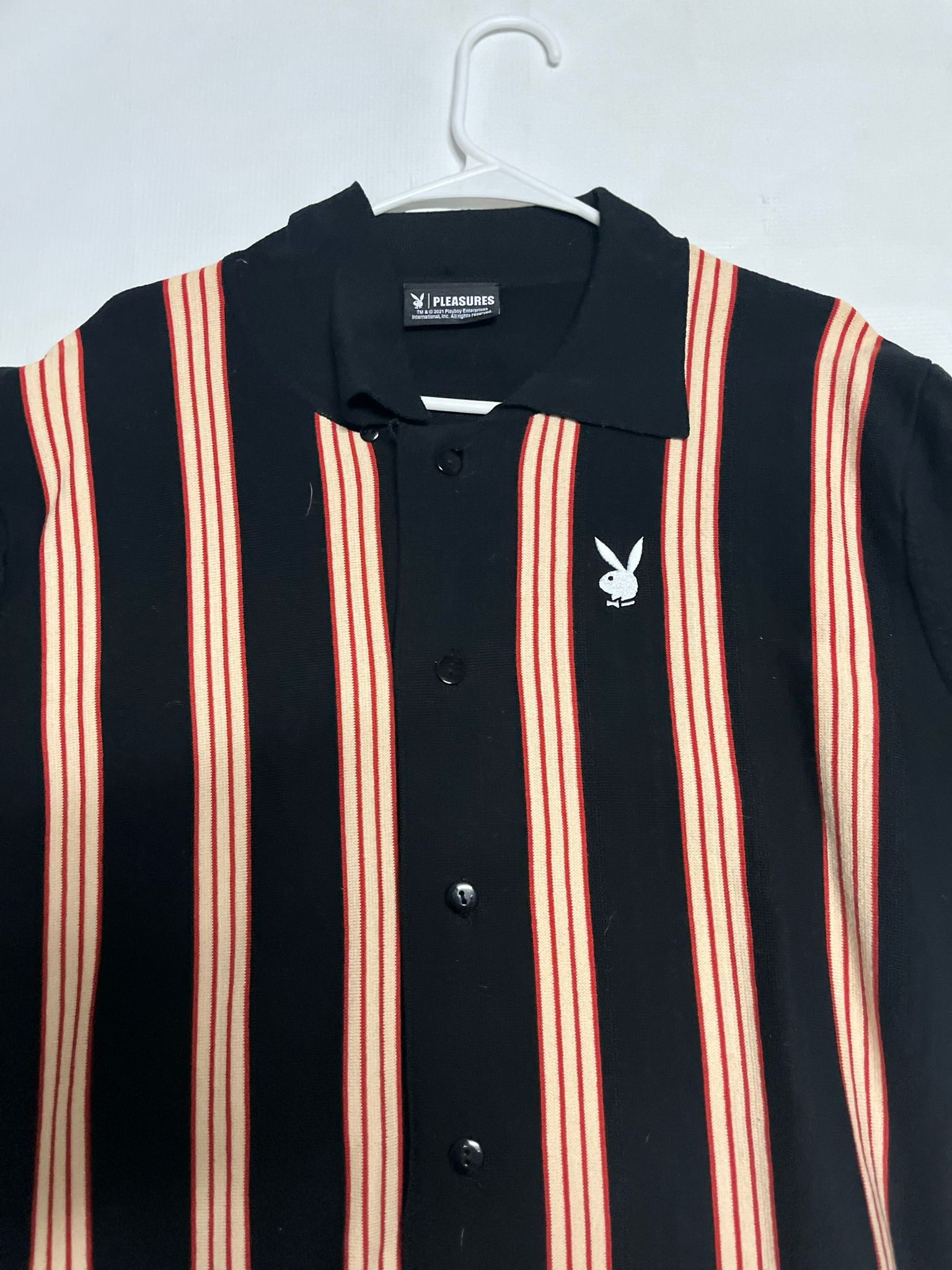 PLEASURES X PLAYBOY CLUB WOVEN CARDIGAN SWEATER