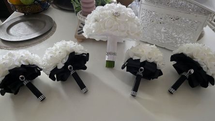 White Bridal Bouquet ($60)
 Black and white wedding Bouquet Set of 4 ($60)
