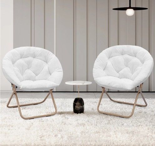 White- Set of 2 Folding Saucer Chair , Oversized Round Cozy Moon Chair