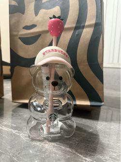 💕New Starbucks Pink Bearista Glass Cup Limited Edition