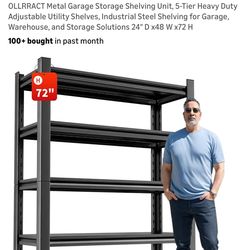 Metal Garage Storage Shelving Unit, 5-Tier Heavy Duty Adjustable Utility Shelves, Industrial Steel Shelving for Garage, Warehouse, and Storage Solutio