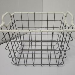 Metal Wire Storage Basket with White Rope Handles