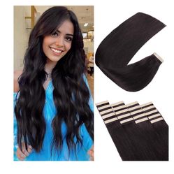 Brandnew Human Hair Tape in Extensions, Natural Black Hair Extensions, 22 Inch