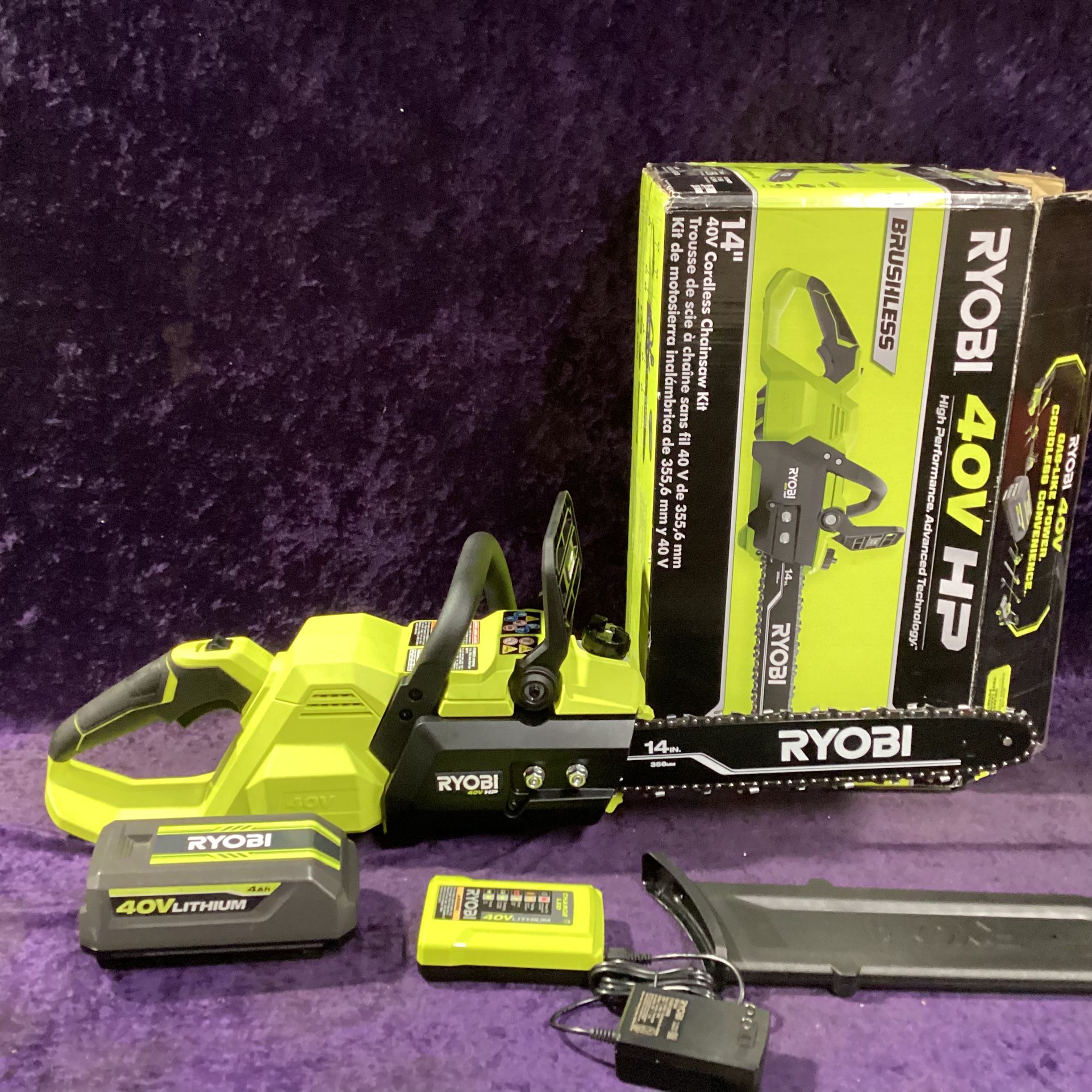 🛠🧰RYOBI 40V HP Brushless 14” Chainsaw w/4.0Ah Battery & Charger GREAT COND!-$190!🧰🛠