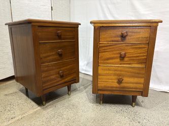 Vintage Mid-Century Modern Wooden Three Drawer Nightstands (Set of 2)
