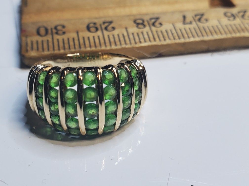Wedding / 14k Emerald Stripe Stone Statement Ring Cluster Band Gorgeous, Vintage, Sparkling Gems