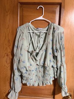 Floral Smocked Crop Blouse Long Sleeve