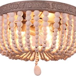 Wood Beaded Ceiling Light,Bohemian Vintage Chandelier,Suitable for Living Room,Bedroom,Foyer,Girl Room etc
