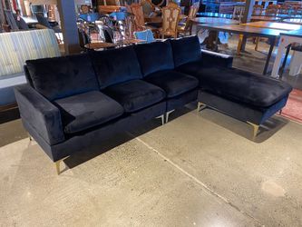 HOMEFUN 104.5″ Modern Black Velvet Sectional Sofa