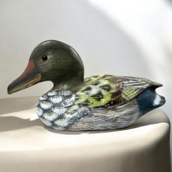 Vintage Hand-Painted Wooden Duck Decoy Folk Art Hunting Collectible Decorative
