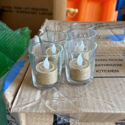 Set Of 6 Votive Candle Holders And LED gold Votive Candles