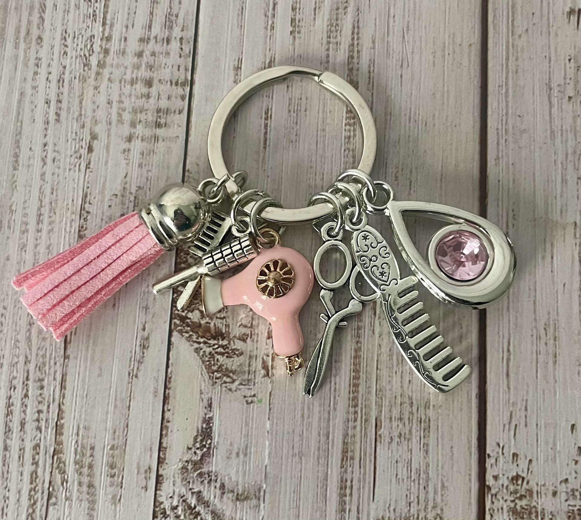 Brand New Valentines Day Gift Pink Tassel Hair Stylist Keychain