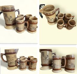 5 Piece Pottery Pitcher Cups