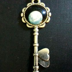 Silver Tone Moon Key Necklace