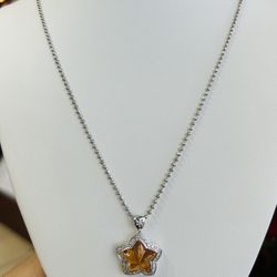14k White Gold Chain & 18k White Gold Citrine Diamond Charm 