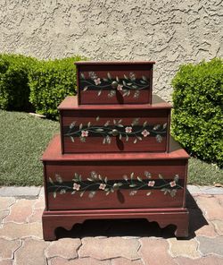 Hand Painted Wood Chest Of Drawers End Wall Cabinet