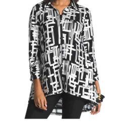 Chicos Applique Mesh Shacket Size 2