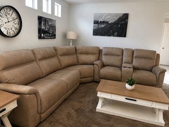 Large Tan Sectional Recliner Sofa