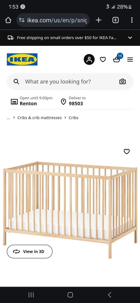 Ikea SNIGLAR crib Beech Good Condition Crib Mattress, Used For One Baby, But The Plastic Covering Tore On One Side