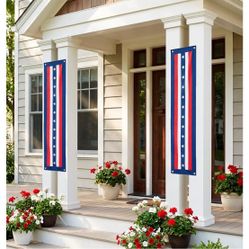2  pack 4th of July decorations outdoor - 14" x 5ft patriotic bunting flags outdoor red white and blue decorations - memorial day decorations american
