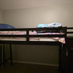 Twin Size Wodden Bunk Bed With Storage And A Slide