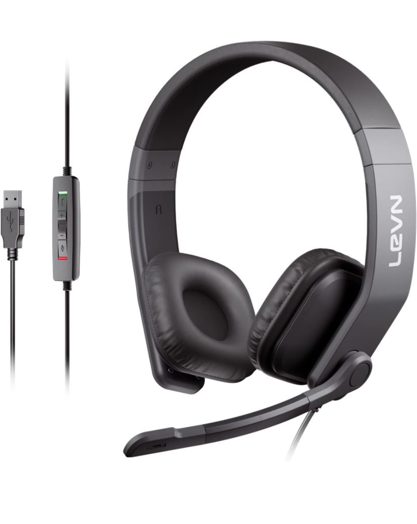 Wired Headset • USB Headset with Microphone for PC • with Noise Cancelling • in-line Controls & Mute Button • Computer Headset for Work from Home/Call