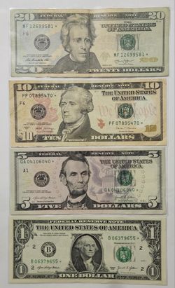 20,10,5,1 $ US Currency * Notes