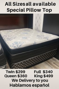 Queen Pillows Top With Free Box Spring - Same Day Delivery 