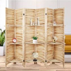 6 Panel Room Divider with Shelves 5.6ft.Tall Folding Privacy Screen Panels, Room Divider Wall, Divider for Room Separation, Room Divider Shelves,Place