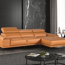 Brand New Tangerine Leather Modern Style Sectional Sofa