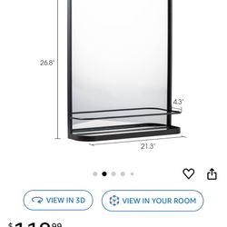 Black bathroom Mirror With Shelf