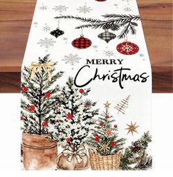 Holly Pine Cone Christmas Table Runner 13x72 inches Table Decor Xmas Trees, Seasonal Winter Decoration for Home Kitchen Dining Holiday Decor