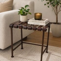 MCM Slatted Side Table | Metal Frame | Minimalist Accent Table