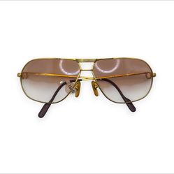 Authentic Cartier Santos (aviators) Gold Wires Sunglasses W/hennessy Brown Gradient Lenses (80)