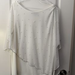 Women’s White Pearl Sheer Overlay Top