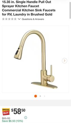 Single Handle Pull Out Sprayer Kitchen Faucet Commercial Kitchen Sink Faucets for RV, Laundry in Brushed Gold