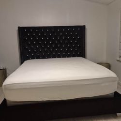 Black Velvet Bed - Diamond Headboard 🛏️ FAST DELIVERY! 🚚 