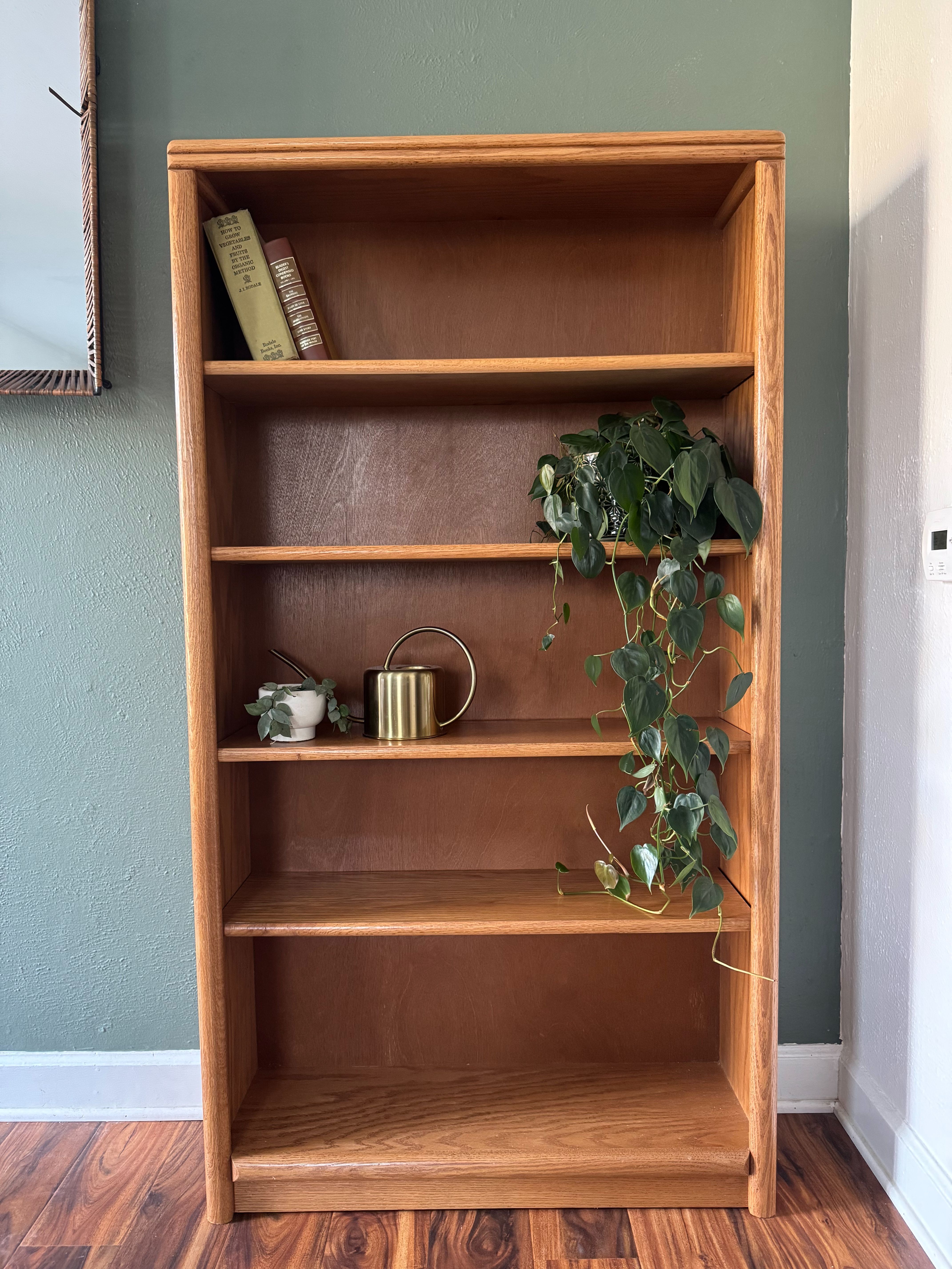 Minimalist Tall Oak Bookshelf with 5 Shelves