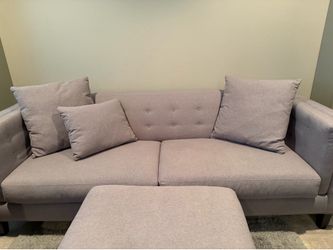 Modern Neutral Sofa + Ottoman Set – Stylish & Comfortable