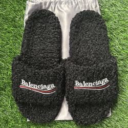 Balenciaga Fur Slides Black Size EU46