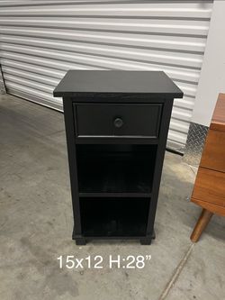 Black Nightstand with Drawer and Open Shelves